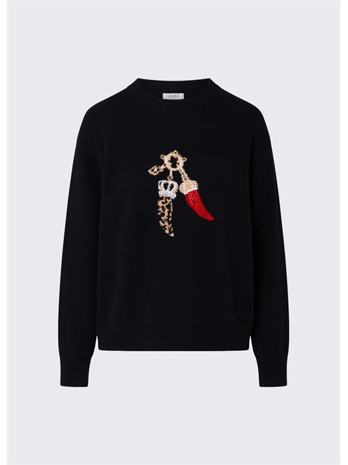 Maglia jacquard in lana con charm LIU JO | WF6457MS009/L9457